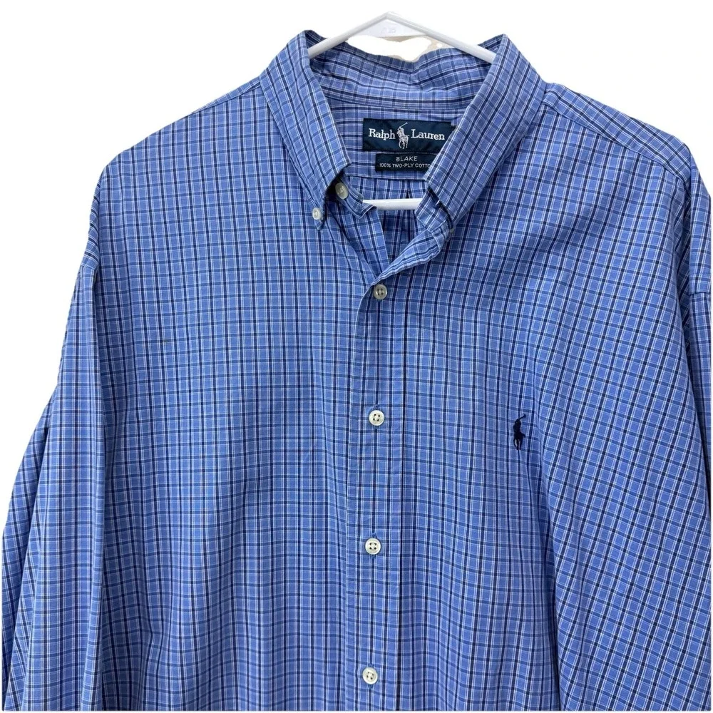 Polo Ralph Lauren Blue‎ Plaid Cotton Button Down Blake Shirt XL